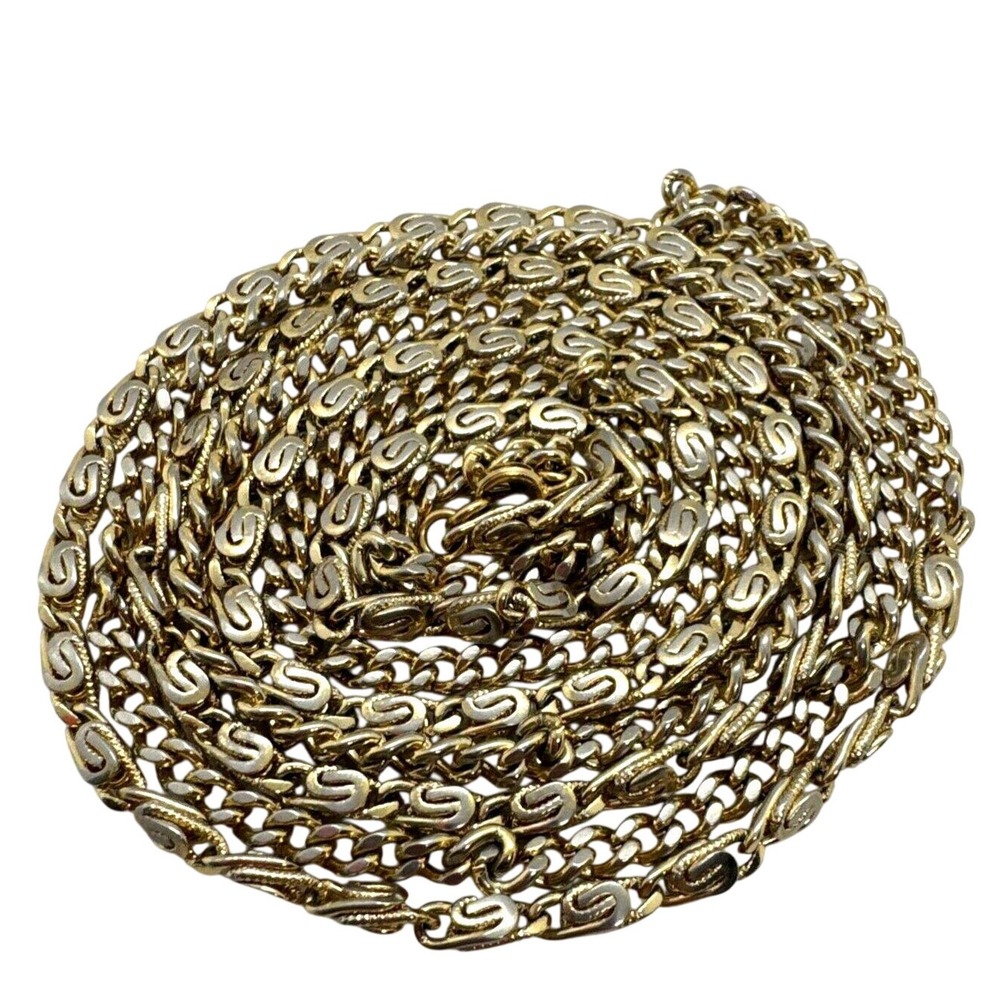 Vintage Monet Gold Tone Textured Link Chain 54'' Necklace Retro 80s 90s Style